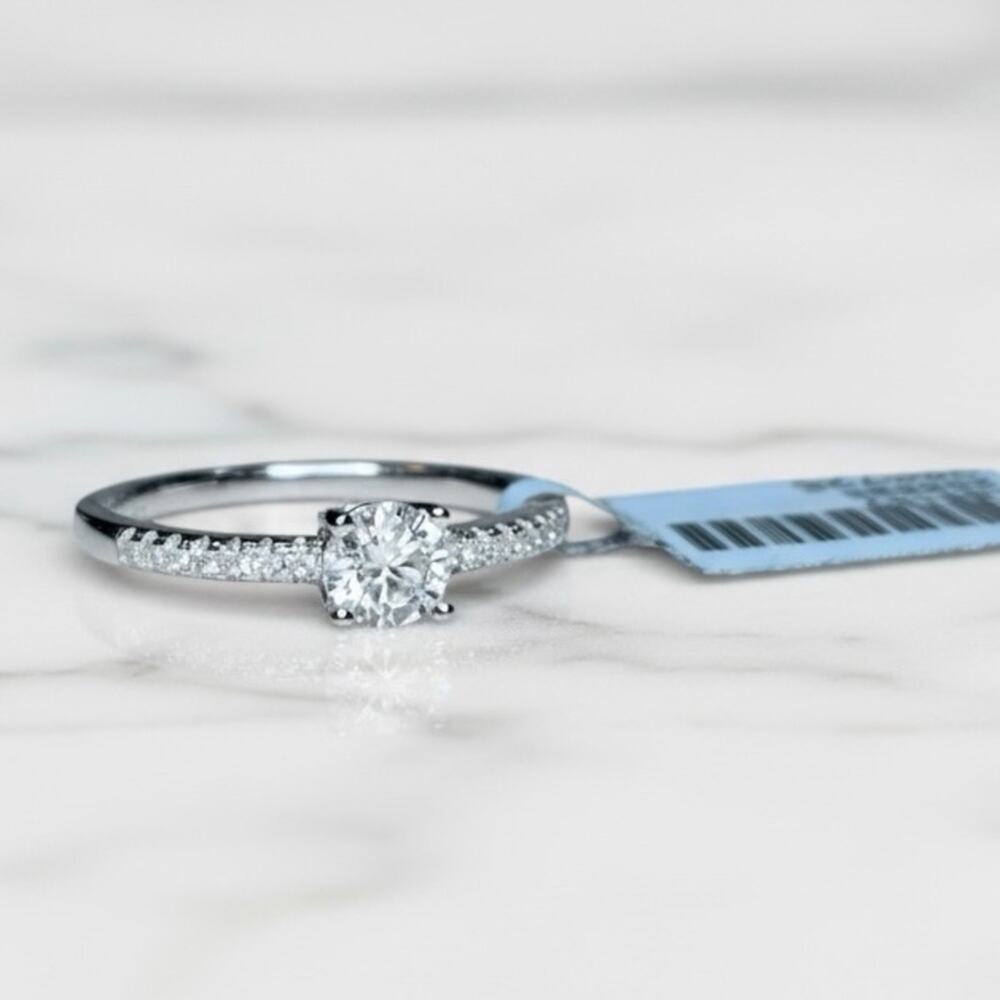 Moissanite .53ct Round Solitaire with Band Stones 925 Sterling  Size 7  NWT